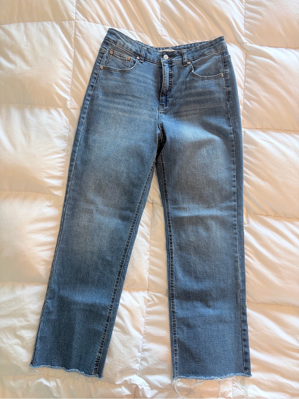 Oat New York Medium Blue Straight-Leg Jeans with Raw Hem